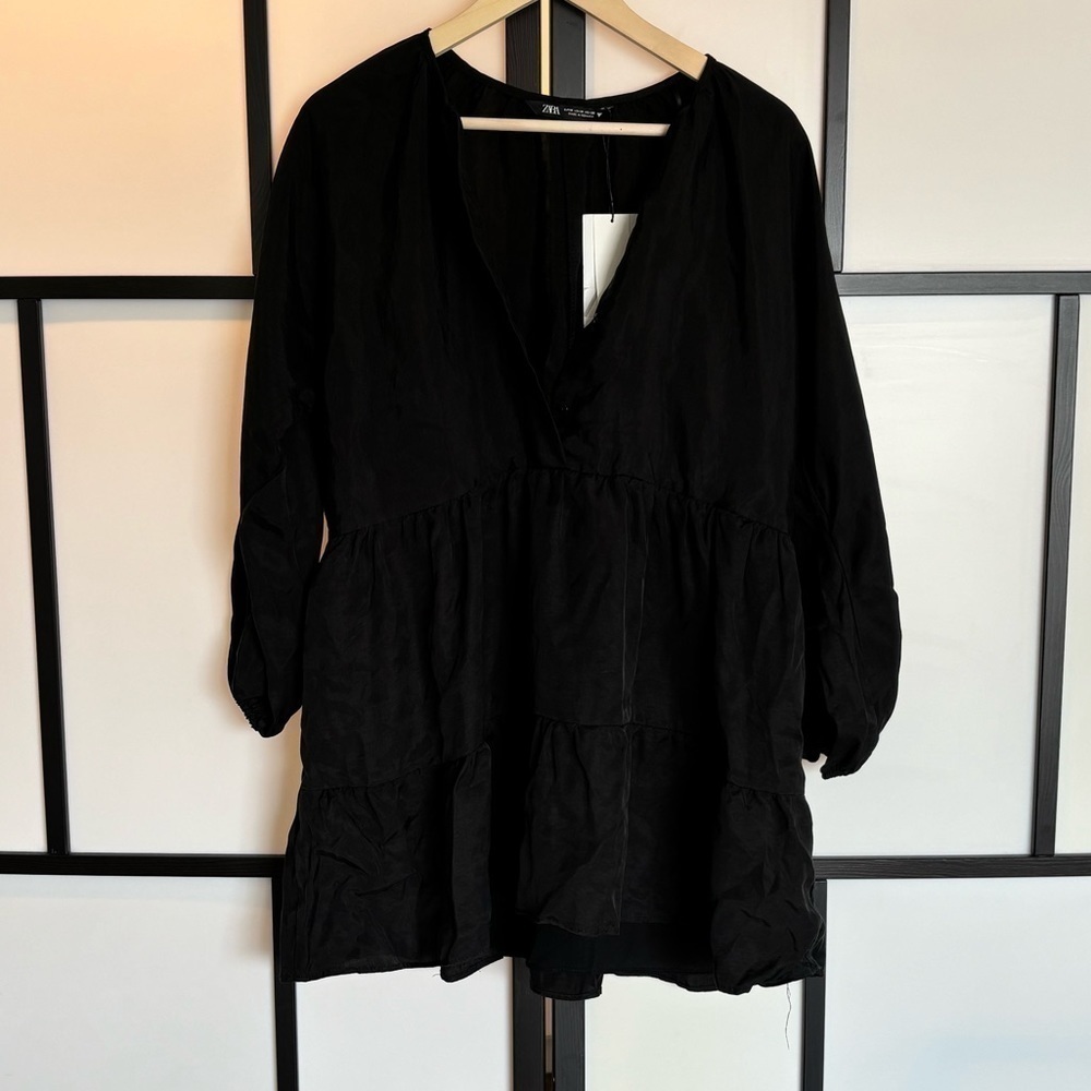 Zara Long sleeve black mini dress. Size medium. NWT
